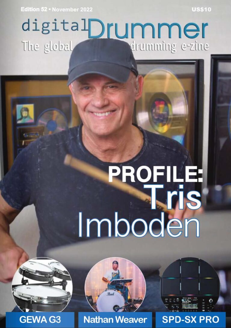 Tris Imboden on the cover of digitalDrummer Magazine.